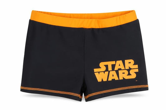 Front view of Star Wars boys’ swim shorts, black/orange, 11-12 years