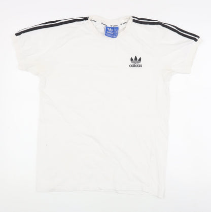 Adidas Womens White Cotton T-Shirt, Medium, , Crew Neck