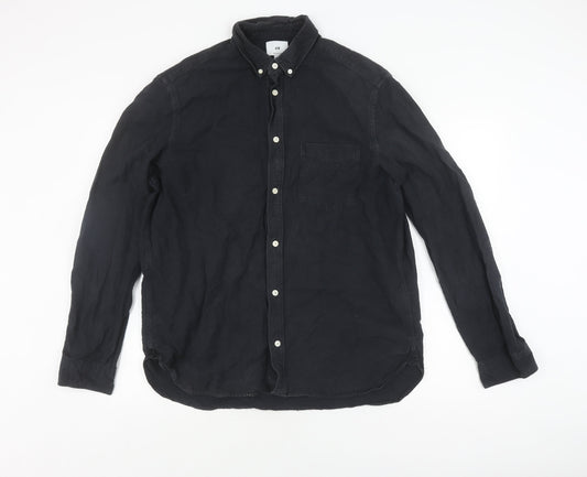H&M Men's Black Regular Fit Button-Down Shirt L