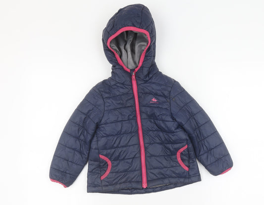 Girls Blue Decathlon Puffer Jacket, Hooded, Size 2-3 Years