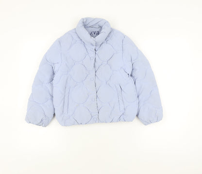 Additional front view of Zara girls’ blue quilted jacket 8 years lined winter