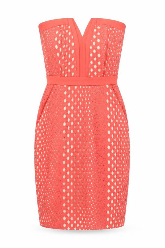 Warehouse Women's Red Cotton Eyelet Sheath Dress Size 8