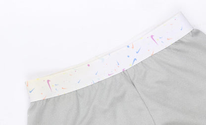 Close-up detail of Nike girls’ athletic grey shorts -, size 6-7, years