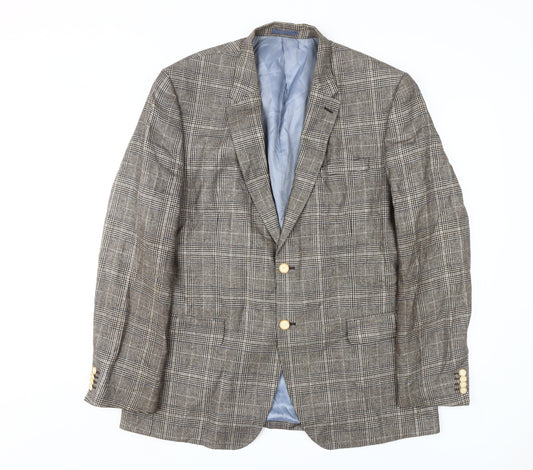 Marks and Spencer Men's Grey Check Blazer - 44 Long