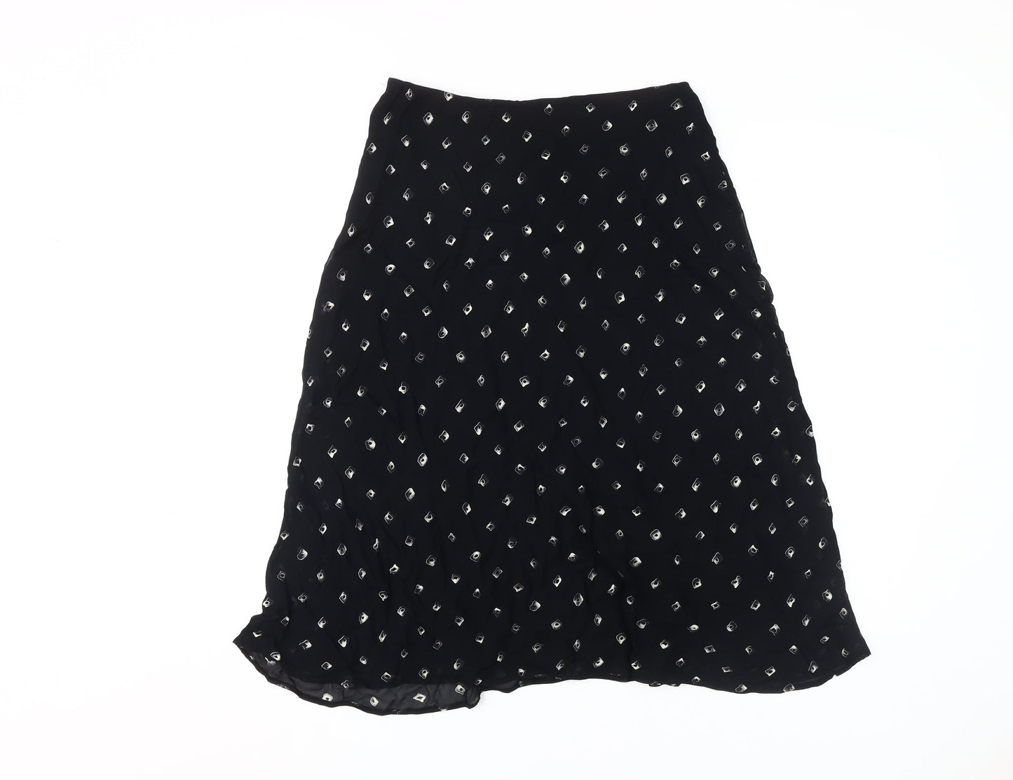 Marks and Spencer Women's Black Geometric Midi Skirt - Size 14