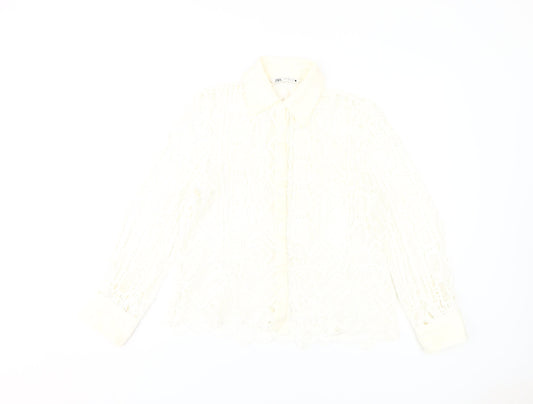 Zara Women's Ivory Lace Button-Up Shirt Size 12