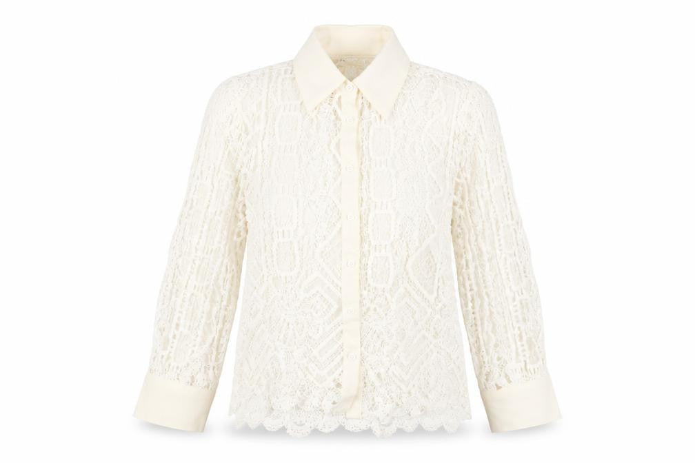 Zara Women's Ivory Lace Button-Up Shirt Size 12
