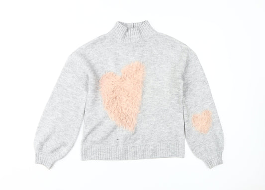 Next Women's Grey XS Pullover Jumper with Heart Accents