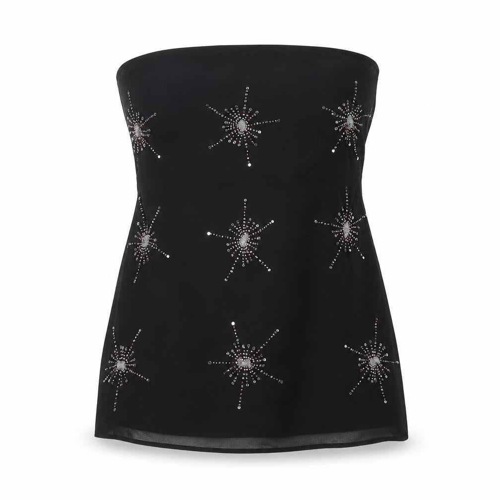 Influence Women Black Strapless Top with Studded Accents
