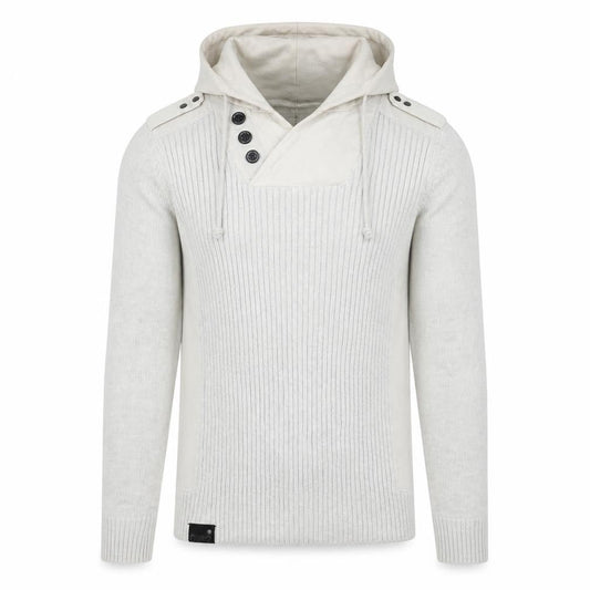 Next Men's Grey Cotton Pullover Hoodie, S, Button Accent