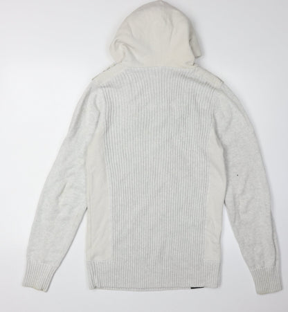 Next Men's Grey Cotton Pullover Hoodie, S, Button Accent