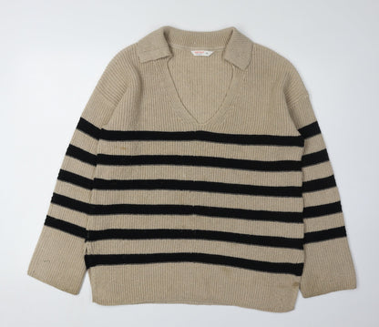 John Lewis & Partners Women's Beige Striped Pullover Jumper