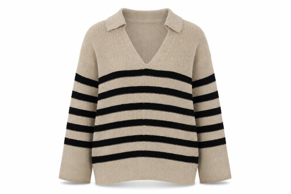 John Lewis & Partners Women's Beige Striped Pullover Jumper