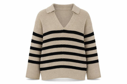 John Lewis & Partners Women's Beige Striped Pullover Jumper