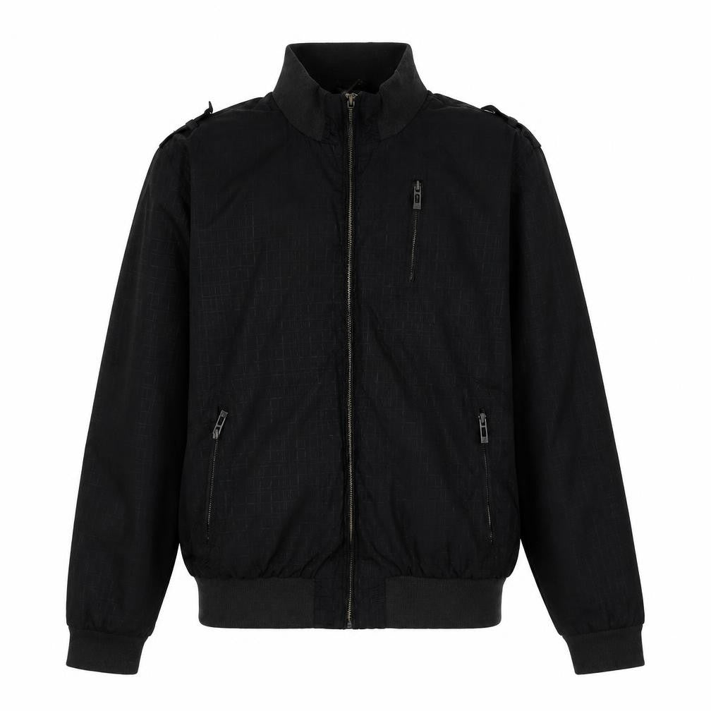 Smog Men's Black Bomber Jacket, Size L, Geometric Pattern
