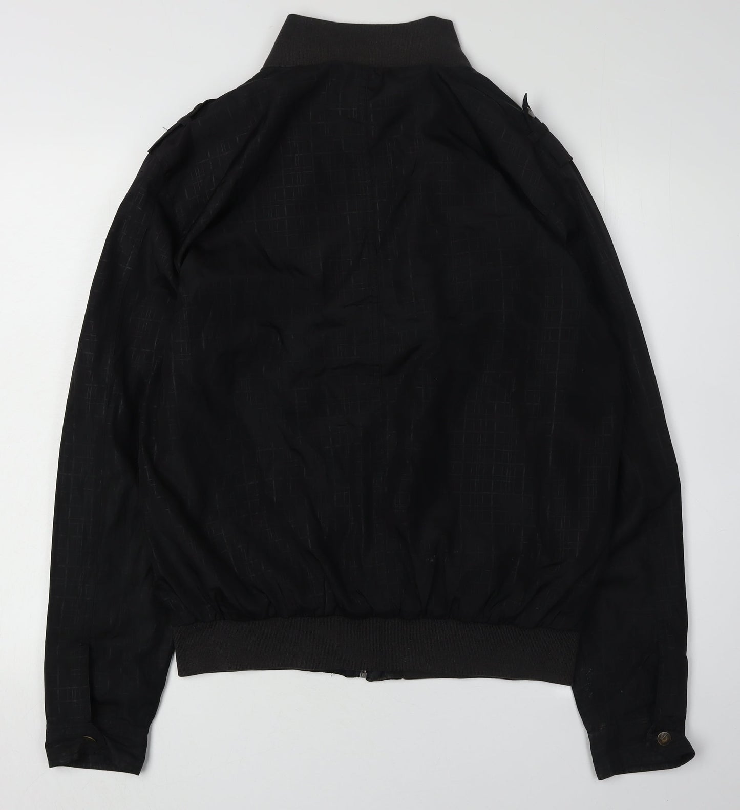 Smog Men's Black Bomber Jacket, Size L, Geometric Pattern