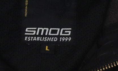 Smog Men's Black Bomber Jacket, Size L, Geometric Pattern