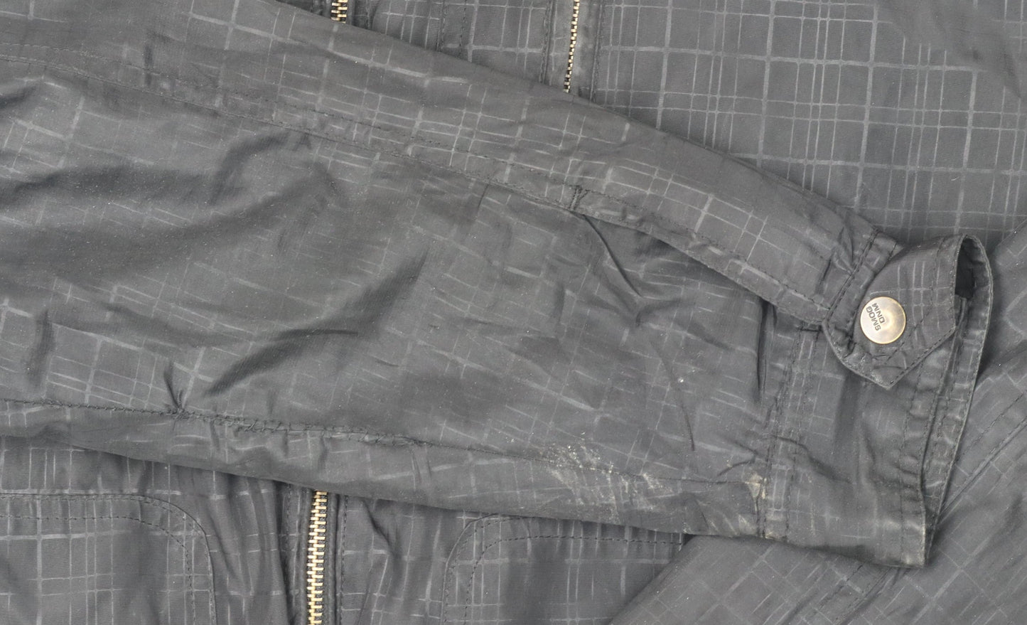 Smog Men's Black Bomber Jacket, Size L, Geometric Pattern