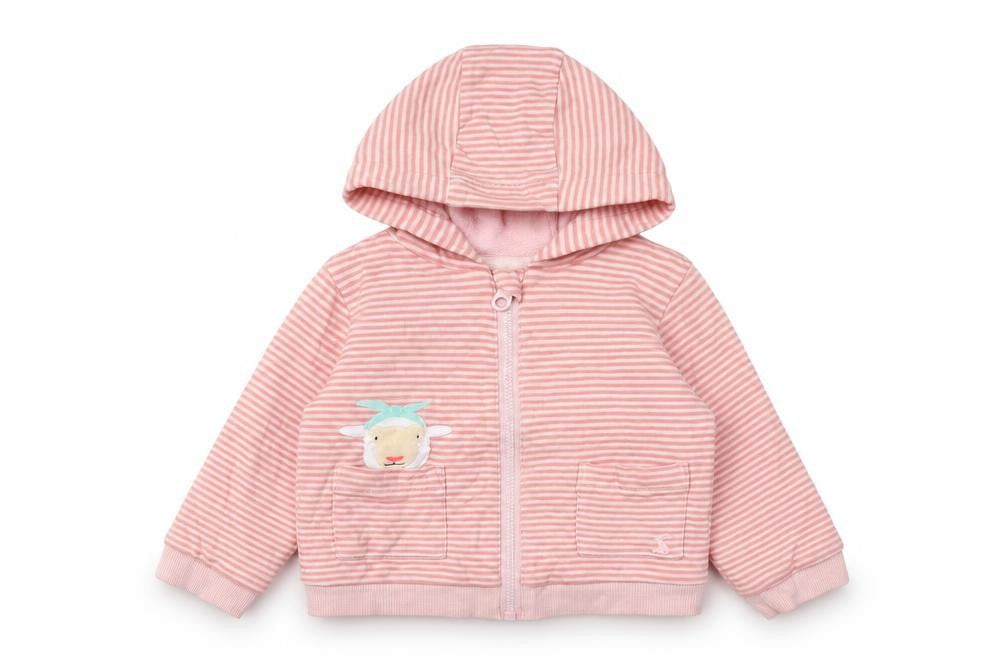 Joules Pink Striped Baby Jacket 12-18 Months Hooded Casual