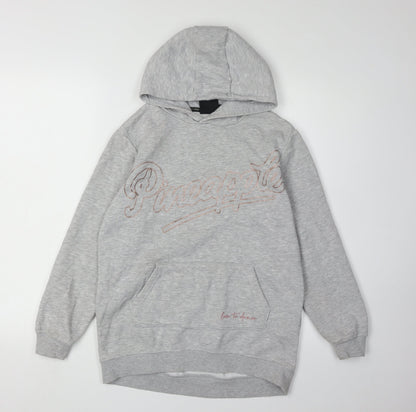 Additional front view of Pineapple girls’ grey hoodie pullover 9-10 years embroidered