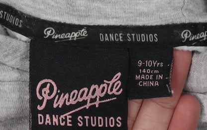 Close-up detail of Pineapple girls’ grey hoodie pullover 9-10 years embroidered