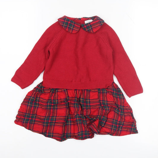 Next Girls Red Tartan Jumper Dress, 1.5-2 Years, Long Sleeve