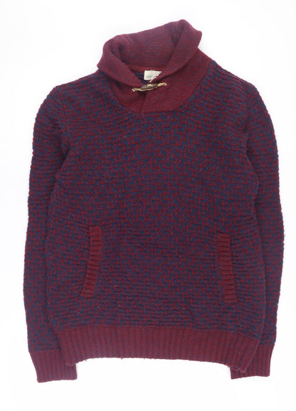 H&M Men's Red Pullover Jumper M Geometric Knit
