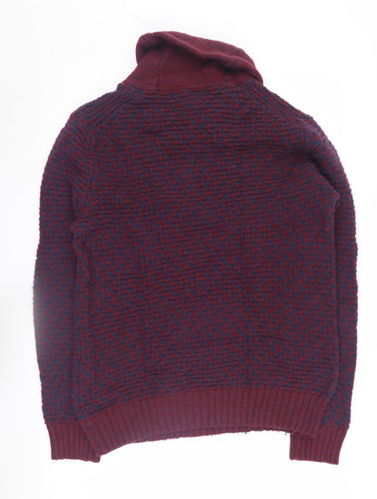 H&M Men's Red Pullover Jumper M Geometric Knit