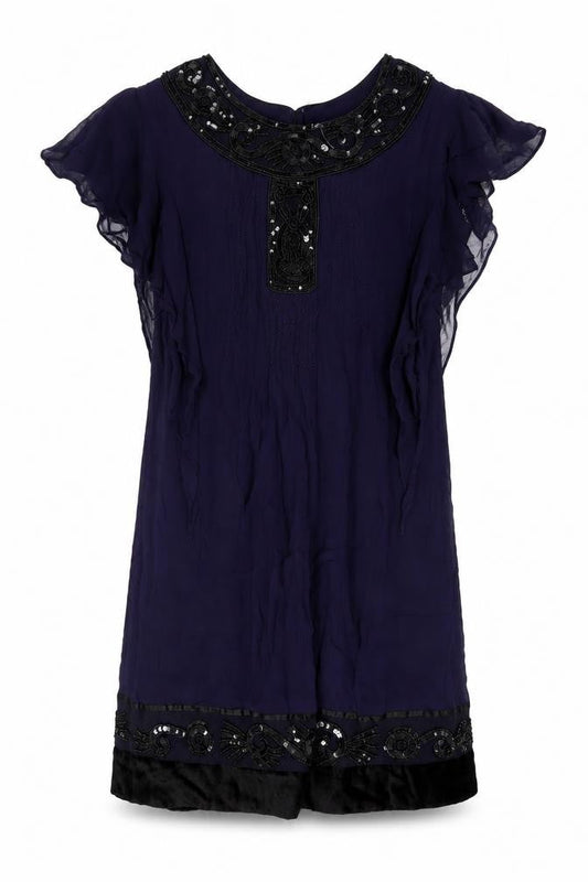 Derhy Women's Blue Party Dress, M, Beaded Accents