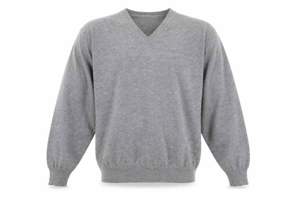 Oscar Jacobson Men's Grey V-Neck Wool Jumper - 2XL