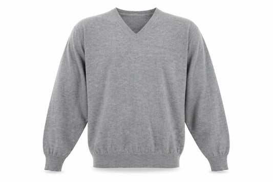 Oscar Jacobson Men's Grey V-Neck Wool Jumper - 2XL