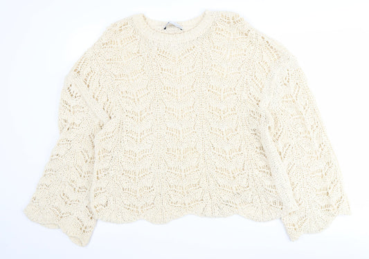 Zara Women's Ivory Knit Pullover Jumper L