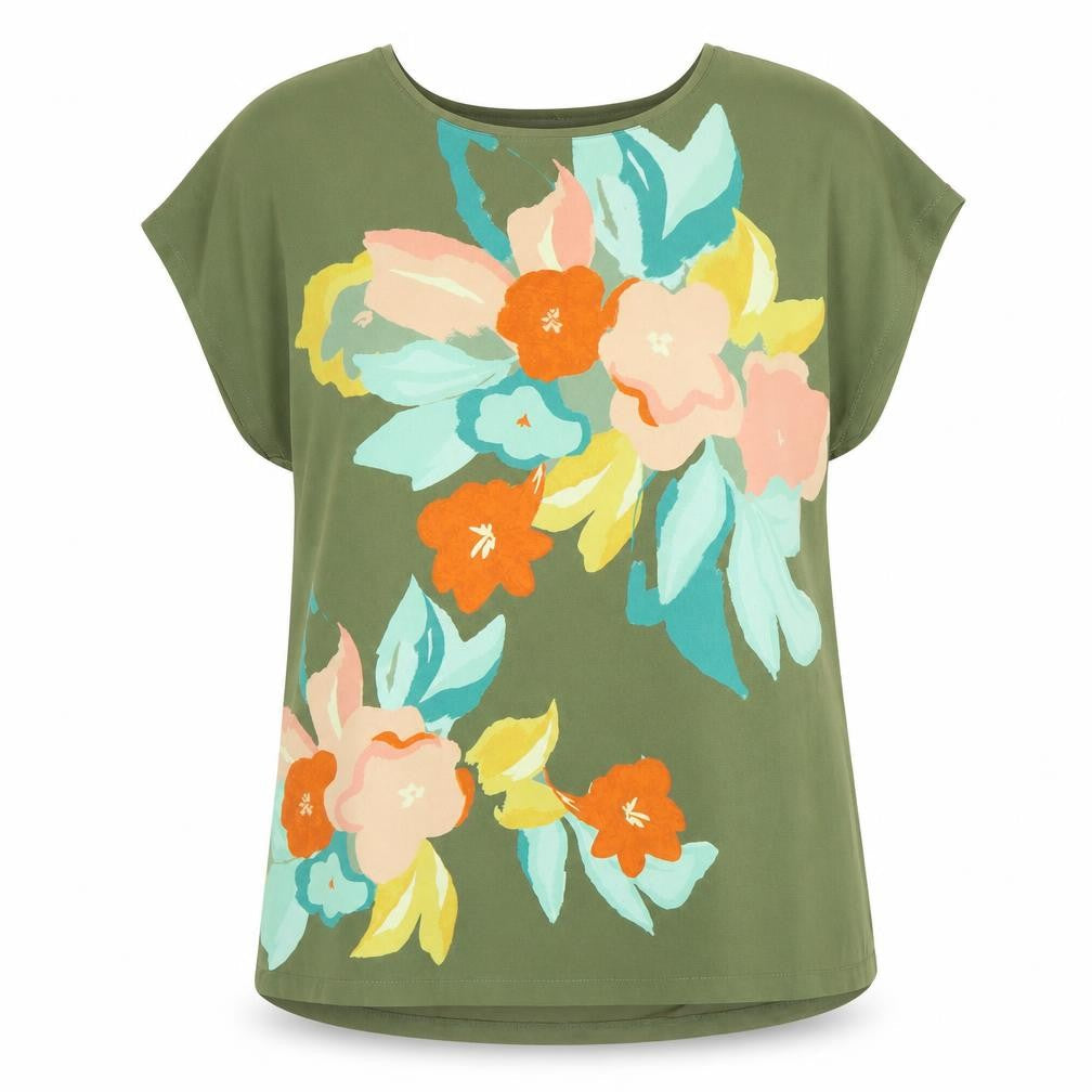 Bonmarché Women's Green Floral Short Sleeve Top