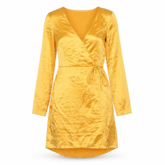 ASOS Women’s Yellow Wrap Dress, Size 8, Belted V-Neck