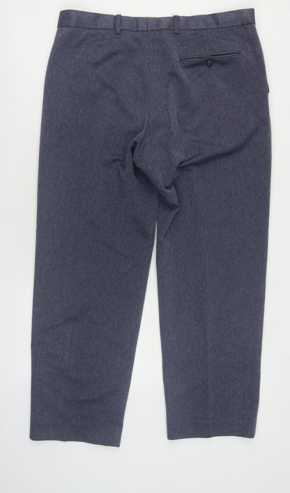 Marks & Spencer Men's Blue Regular Trousers, L, Workwear