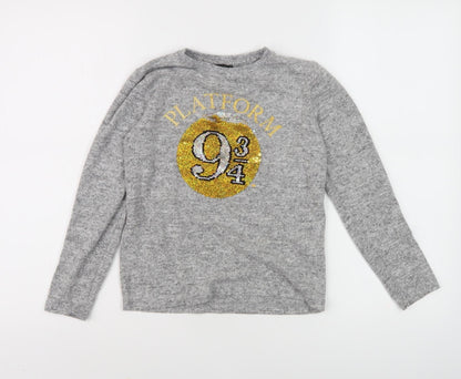 Additional front view of Harry Potter girls’ grey sequin long sleeve pullover top 9-10 years