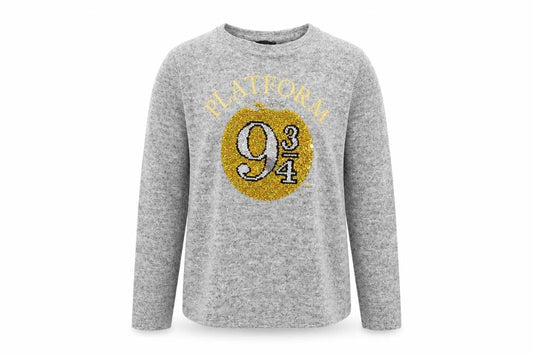 Harry Potter Girls Grey Sequin Long Sleeve Pullover Top 9-10 Years