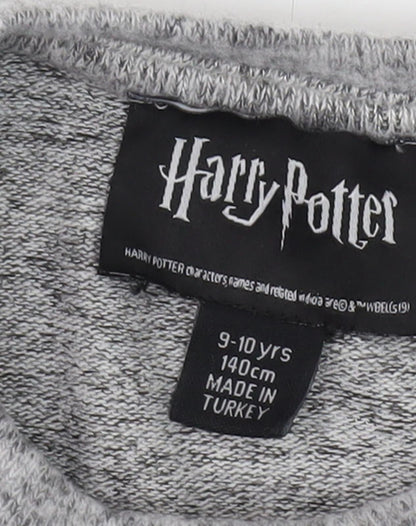 Close-up detail of Harry Potter girls’ grey sequin long sleeve pullover top 9-10 years