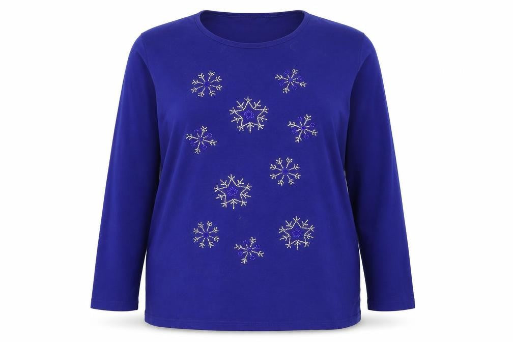 Isle Women's Blue Rhinestone Long Sleeve Tshirt - L