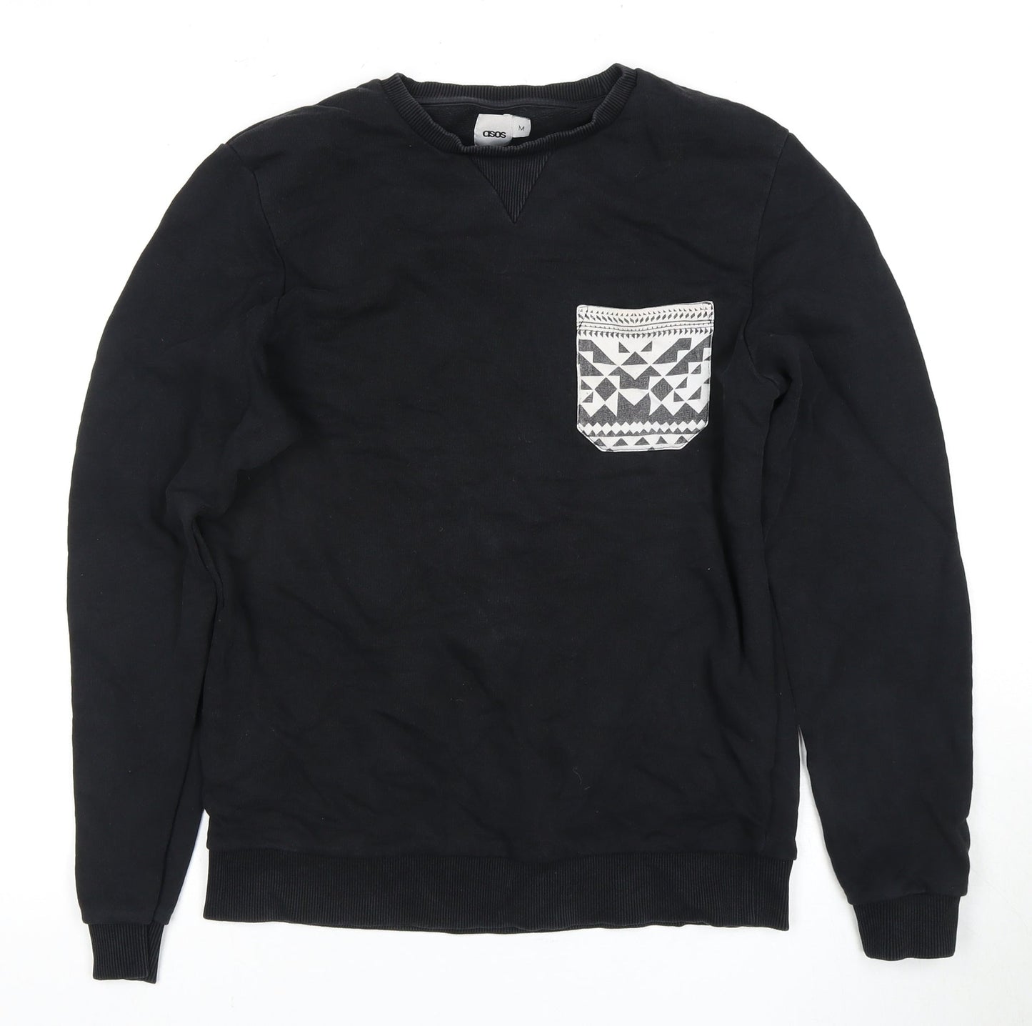 ASOS Men's Black Geometric Pocket Pullover Sweatshirt M