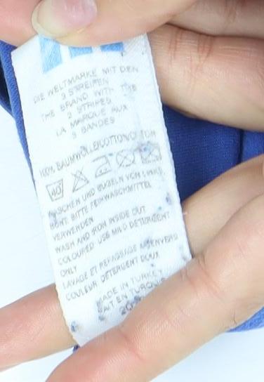 Brand and care label for Adidas Men's Blue Graphic Logo T-Shirt