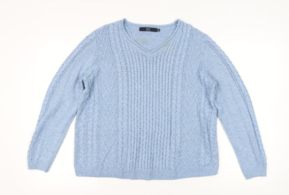 ISLE Women's Blue V-Neck Pullover Jumper M