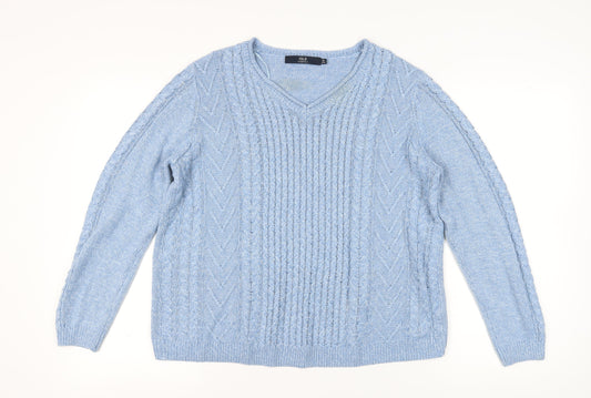 ISLE Women's Blue V-Neck Pullover Jumper M