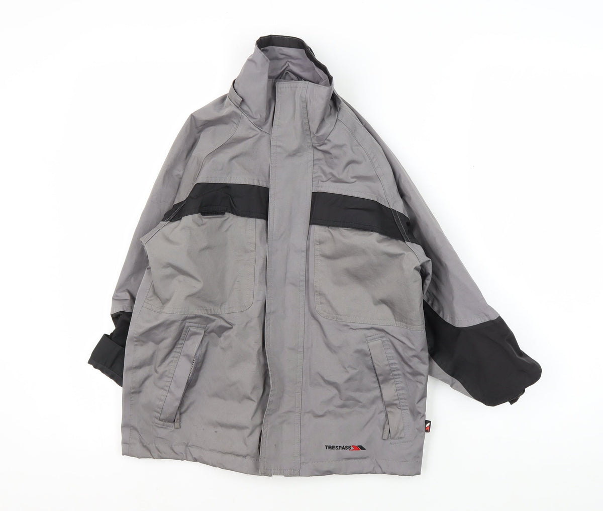 Additional front view of Trespass boys’ grey black parka jacket 5-6 years winter