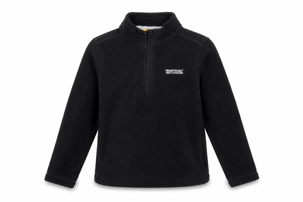Front view of Regatta boys’ black fleece sweatshirt, 7-8 years, high neck