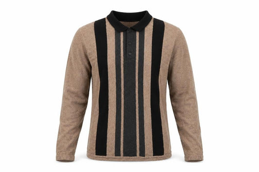 Jasper Conran Men's Brown Striped Henley Jumper L