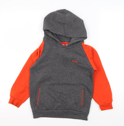 Additional front view of Slazenger boys’ grey orange pullover hoodie 5-6 years