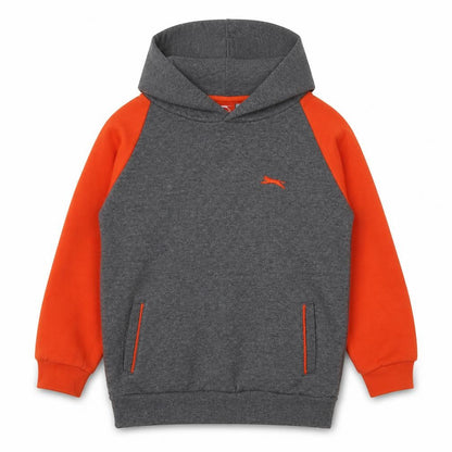 Front view of Slazenger boys’ grey orange pullover hoodie 5-6 years