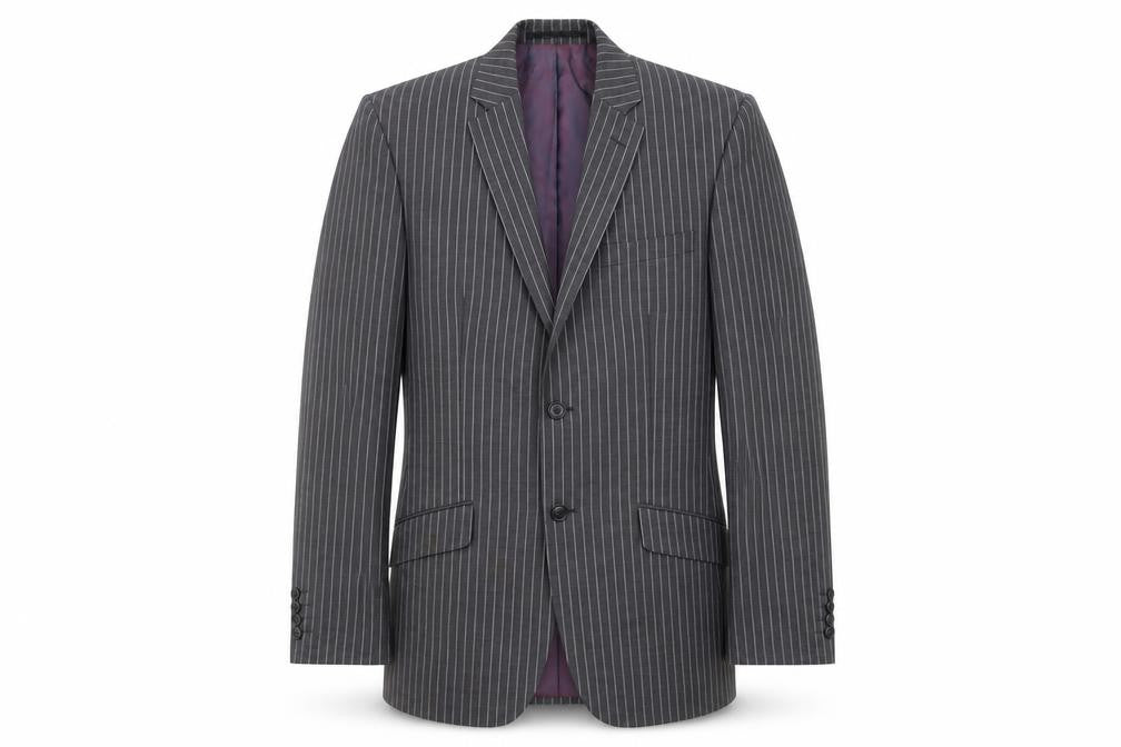 Jones Men's Grey Striped Blazer, 40L for Formal Events