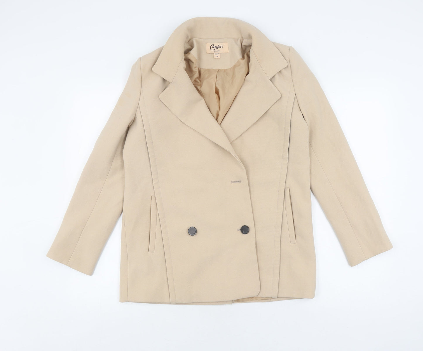 Candie's Men's Beige Regular Fit Mid-Length Pea Coat